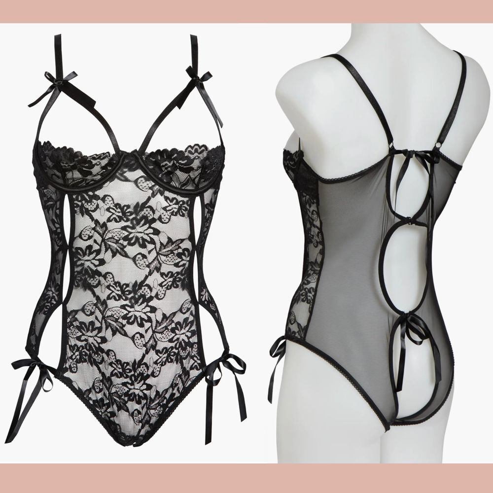 NEW$42 Oh La La Cheri [ OS ] Zara Underwire Open Cup Open Gusset Lace Teddy 6387 - Picture 3 of 15